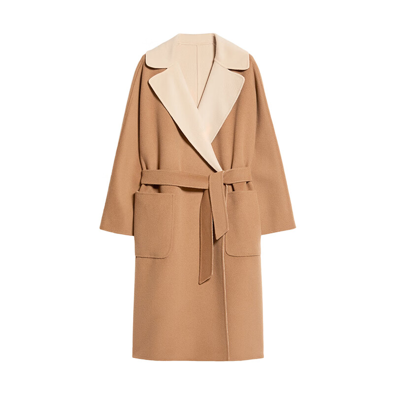max mara麦丝玛拉 女士驼色米色羊毛系带双面中长大衣
