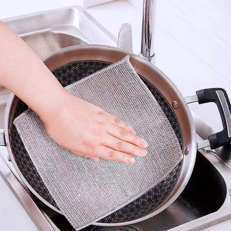 HOUYA 8片钢丝洗碗抹布加厚加码款 刷锅去污不沾油 不锈钢网格安全好用