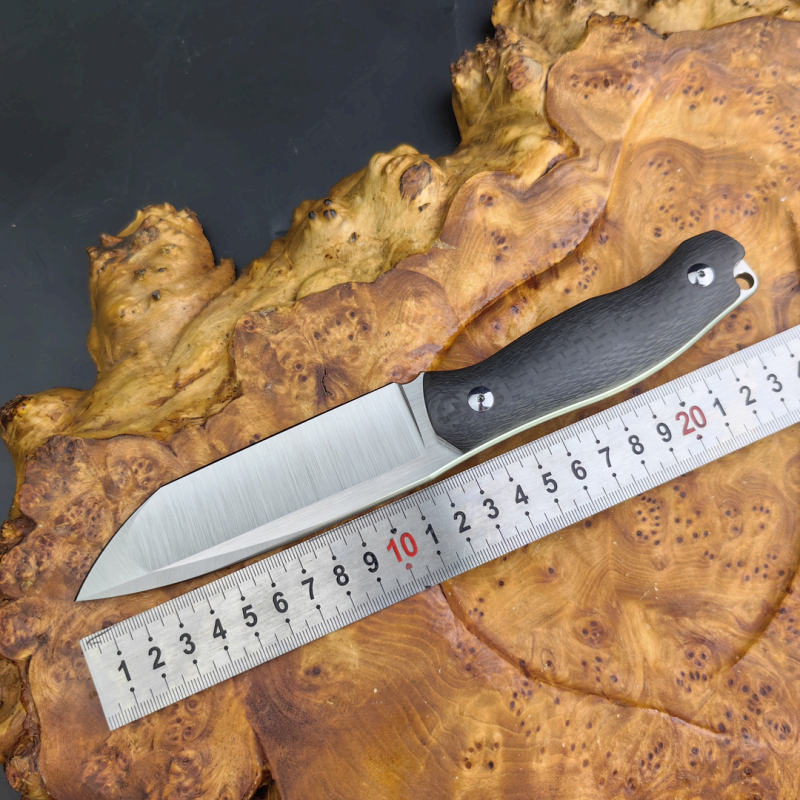 雨轩户外户外直刀一体龙骨全手工打磨碳纤维手柄全手工拉丝手把肉小刀