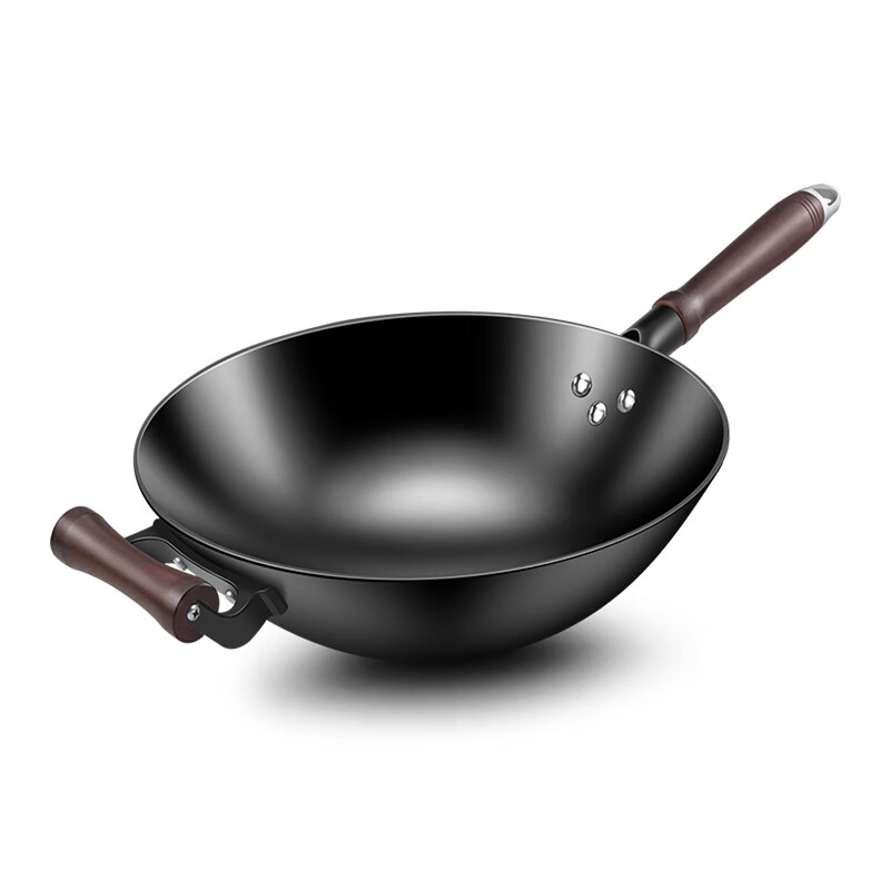 林熹记铁锅陆川生铁铸铁锅炒锅手工浇铸厨房好物家用无涂层不粘锅炒菜锅 圆底 36cm （带锅盖+铲子）已开锅