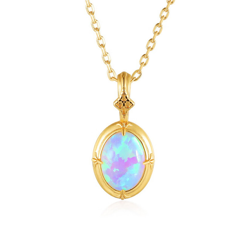 yotocys925银 欧泊吊坠锁骨链 项链女士吊坠轻奢优雅复古 欧泊小吊坠