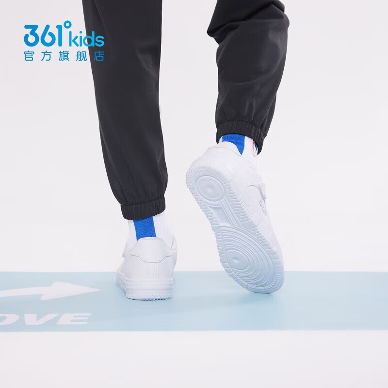 361°儿童板鞋男童小白鞋轻便魔术贴耐磨底女童滑板鞋小童板鞋男女款 361度白/银色 32