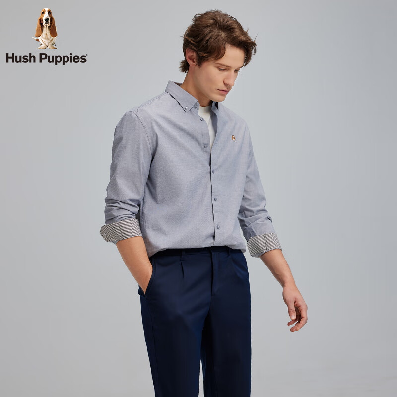 暇步士(Hush Puppies)【顺滑细腻】男装2025春秋新款柔软轻薄休闲长袖衬衫 潮汐蓝 S