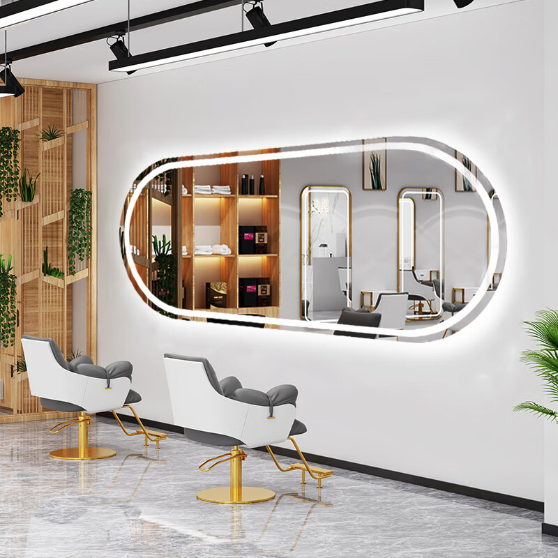 店镜子带灯发廊专用烫染剪发壁挂镜 180*80横向两头圆通镜无框 内外