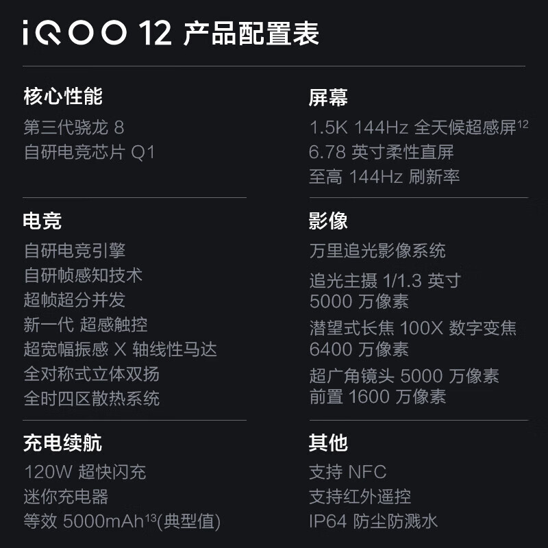 vivo iQOO12 iQOO12Pro  二手5G手机 第三代骁龙8 144Hz自研电竞芯片Q1 【iQOO12】传奇版 16GB+512GB 99新（精选电池效率100%）
