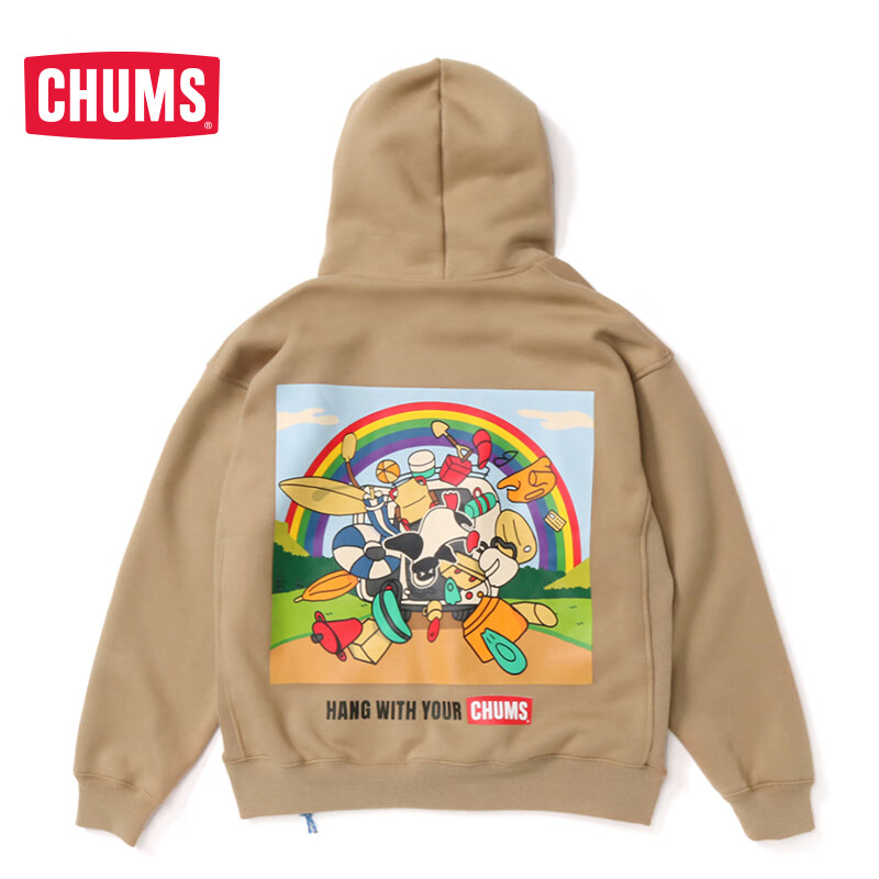 CHUMS洽洽鸟户外休闲美式复古情侣款连帽印花宽松加绒卫衣CH00-1356 白色W001 XL