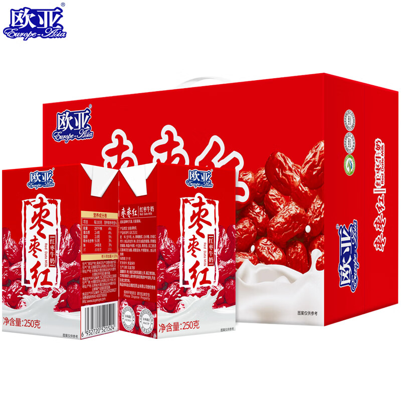 欧亚（Europe-Asia） 【日期新鲜】欧亚枣枣红红枣牛奶250g*24盒/箱早餐乳制品