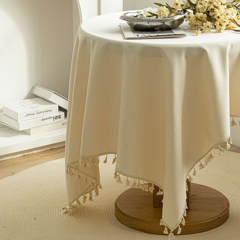 防油防烫款免洗餐桌布纯色ins风拍照网红道具棉麻布 奶油米(麦穗款)