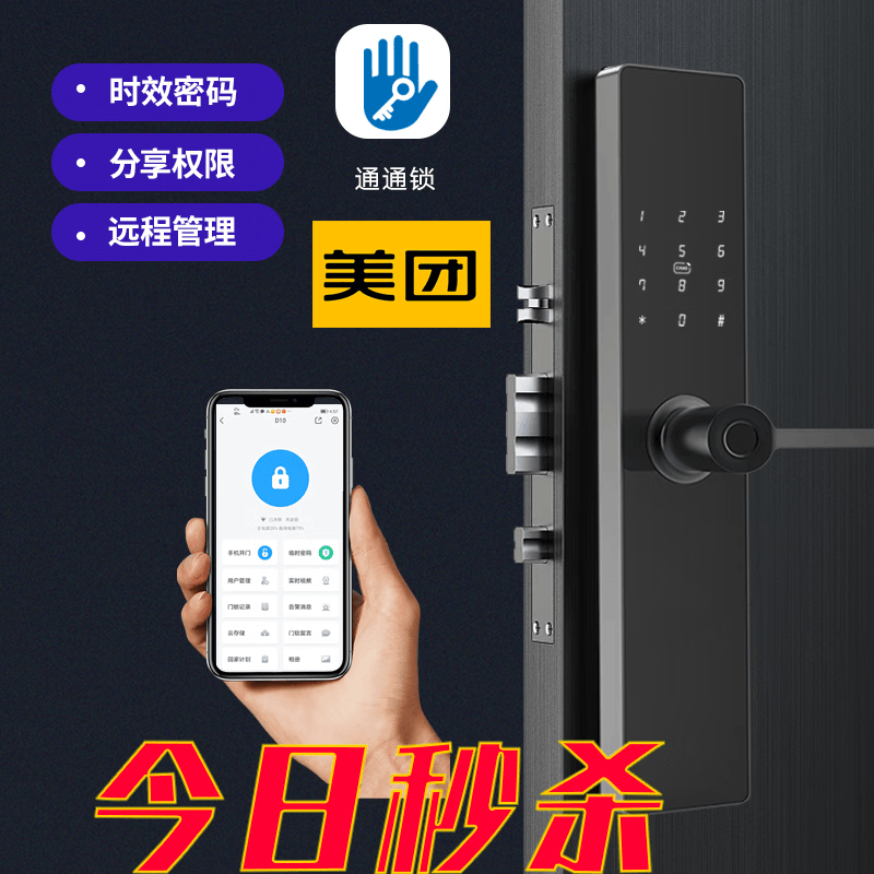 通通锁远程密码科技侠美团酒店锁入户门智能锁公寓门锁酒店民宿 G20通通锁密码版 含国标24-240锁体
