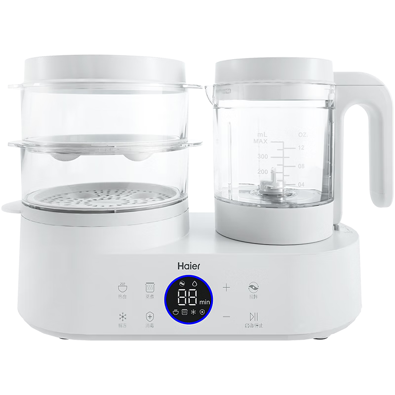 Haier 海尔 家用多功能婴儿辅食机 宝宝营养食物调理机 电动食物研磨器料理机 蒸煮搅拌一体机 HBP-D201