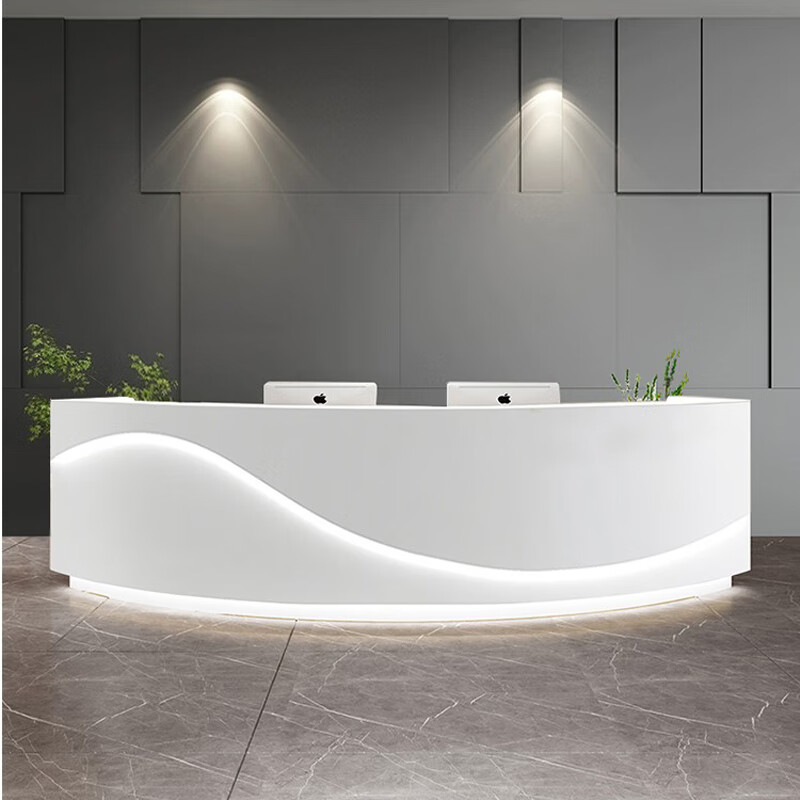 妙普乐半圆弧形前台桌白色弧形烤漆前台口腔美容医院圆形收银台半圆