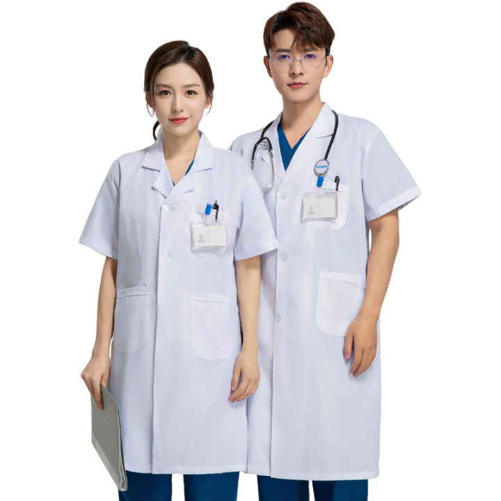 乾朗 白大褂短袖夏季款醫(yī)生護(hù)士化學(xué)實(shí)驗(yàn)室工作服男食品車(chē)間白大褂美容院技師工作服可現(xiàn)做定制LOGO 短袖男士西領(lǐng)白色 3XL