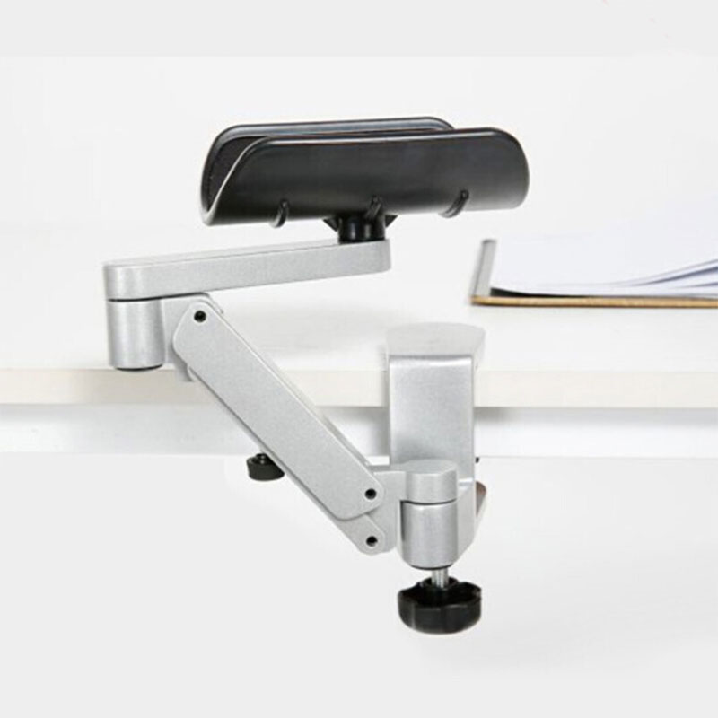 JINCOMSO 可调节高度桌用铝合金肘托  臂托支架 左右可移动 手臂托板可上下翘 电脑手托架 银色（可夹5CM可调节，平行和高于桌面）