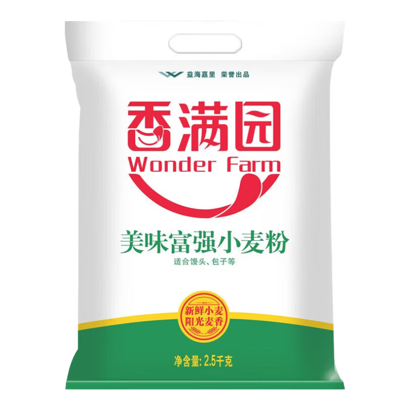 香满园美味富强面粉 5斤 小麦粉 中筋面粉 包子馒头花卷面条饼 通用粉 2.5kg*1袋