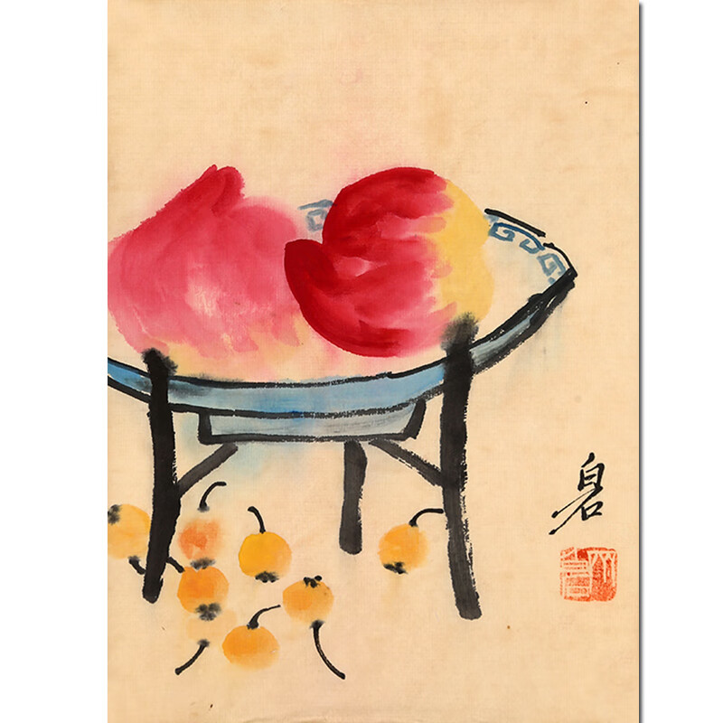 齐白石《寿桃》名人手绘真迹字画花鸟艺术品拍卖画国画拍卖收藏书画