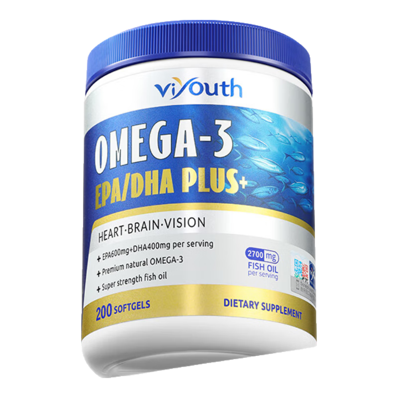 Viyouth美国原装进口深海鱼油软胶囊epa高浓度纯度omega-3成人降中老年人通血管血脂鱼肝油护眼dha 200粒/瓶