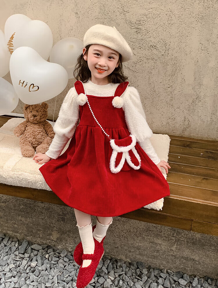 汀女童套装裙子拜年服新年服冬季加绒加厚女宝宝衣服连衣裙小童冬装