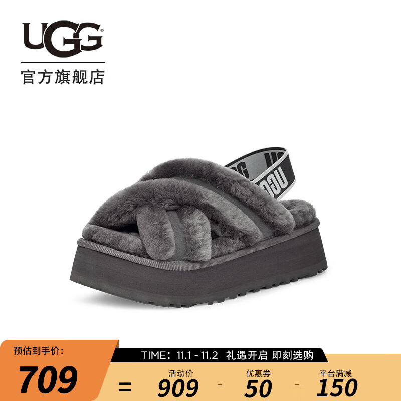 UGG2023夏季女士休闲时尚交叉厚底舒适弹力毛毛拖凉鞋 1121550女鞋 CHRC | 炭灰色 38高性价比高么？