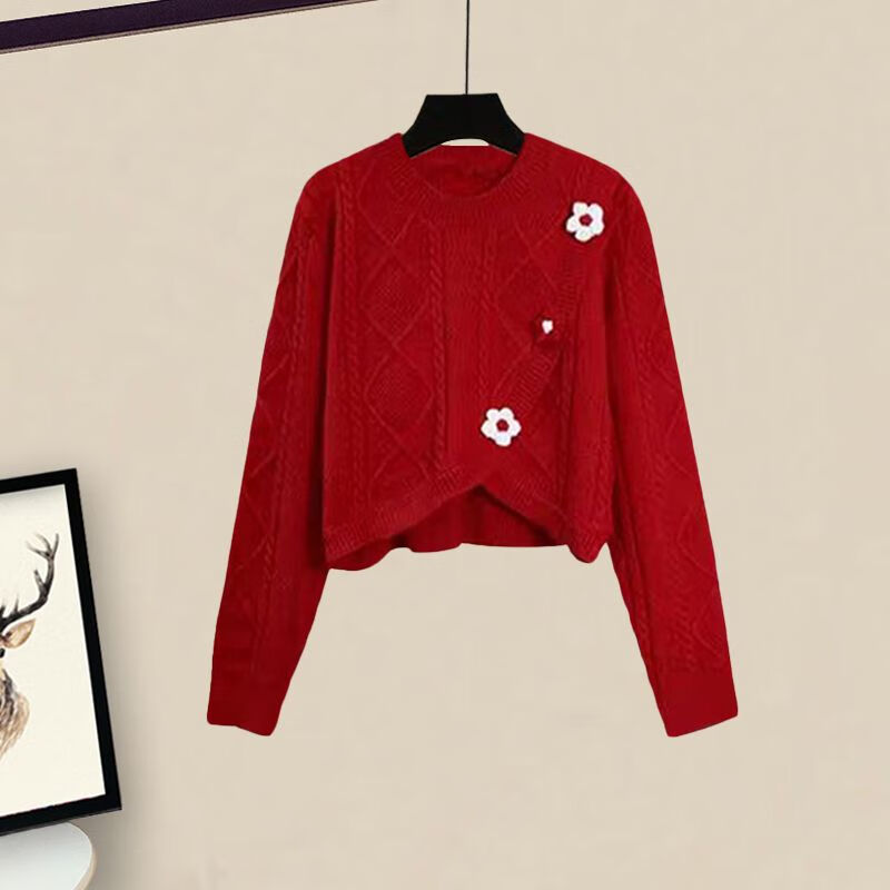 霎韵过年衣服套装女冬季冬季设计感小众新年衣服过年红色毛衣格纹短裙