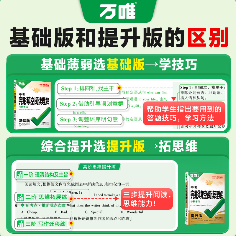 2025新版中考英语完形填空阅读理解专项训练九年级初中万唯中考完型阅读组合训练基础版资料书万维中考