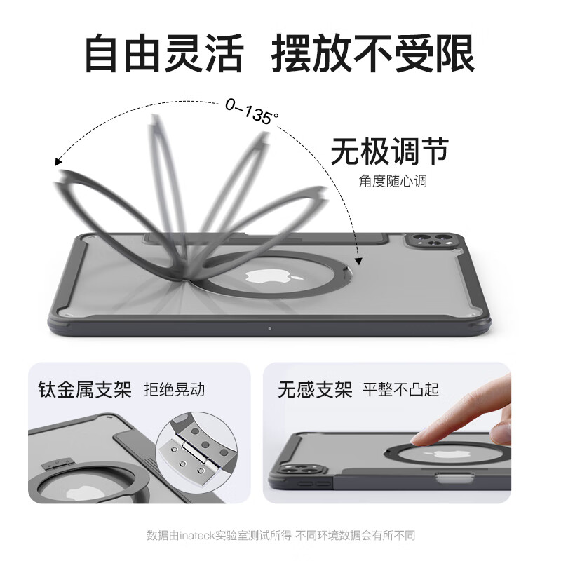 inateck iPad11/10/9保护壳iPad Pro11英寸Air8/7/6磁吸保护套全包防摔防弯无极调节横竖支撑双面夹 【升级版】星黛紫-磁吸分合|升级金属支架 Air4/5/6/7/8 10.9英寸