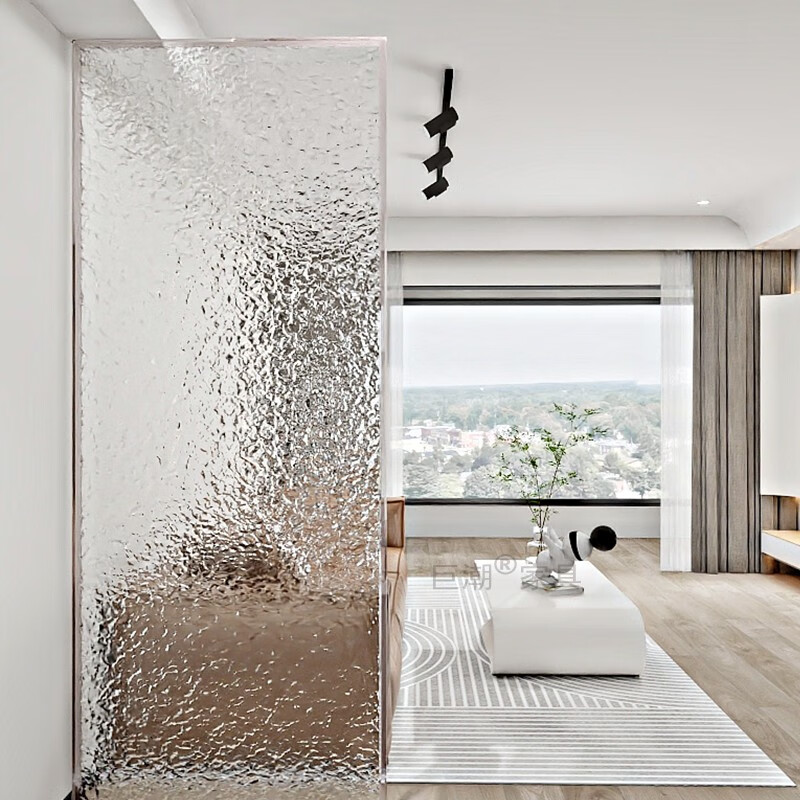 芝易卫生间屏风办公室客厅半墙屏风水波纹艺术玻璃隔断透明隐形边框玄
