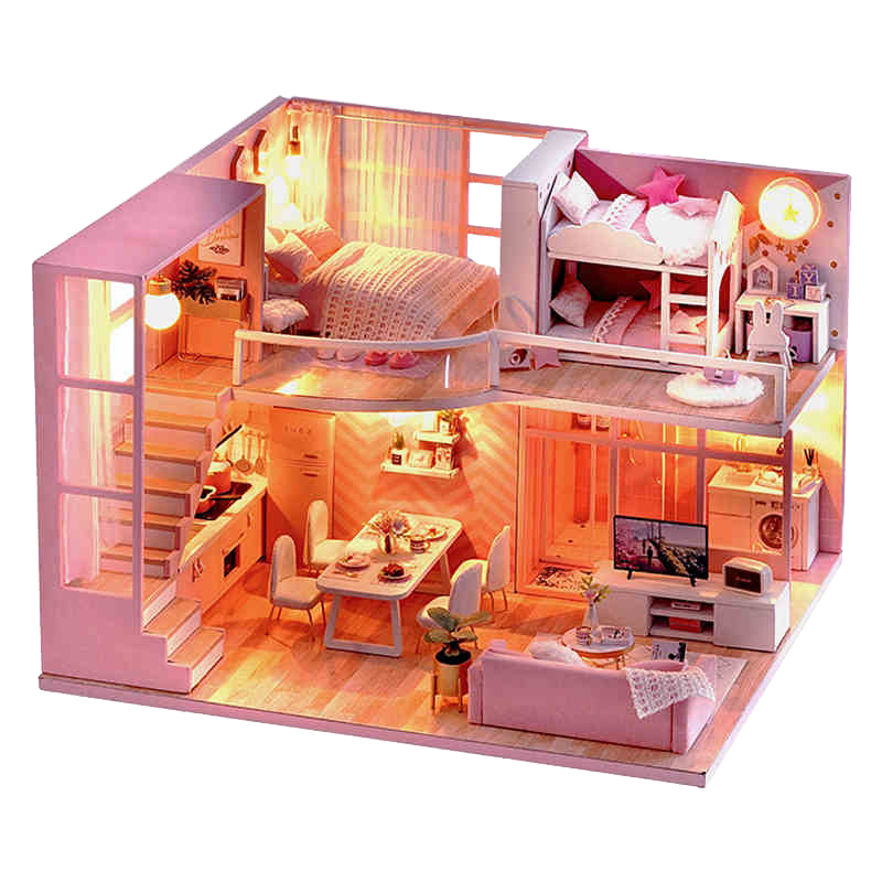 我の屋DIY小屋梦想天使手工制作娃娃屋房子粉色新年节礼物女3d拼图玩具