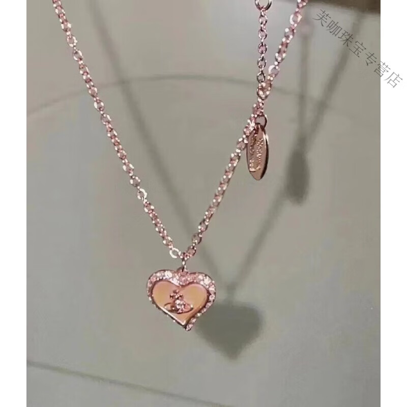 snqp粉贝母爱心项链女西太后小众设计感轻奢颈链年新款锁骨链的 粉
