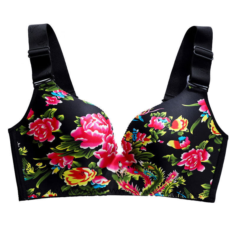 橦舟渡东北大花内衣加大码内衣女薄款东北大花胖mm聚拢调整型文胸光面