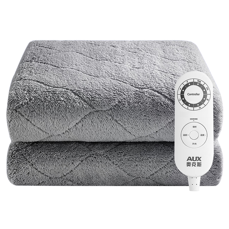 奥克斯（AUX）【石墨烯热销NO1】电热毯单双人电褥子1.8米x2米双温双控自动断电 40%加厚长毛绒【1.8*1.2米】加大单控【恒温定时除螨】