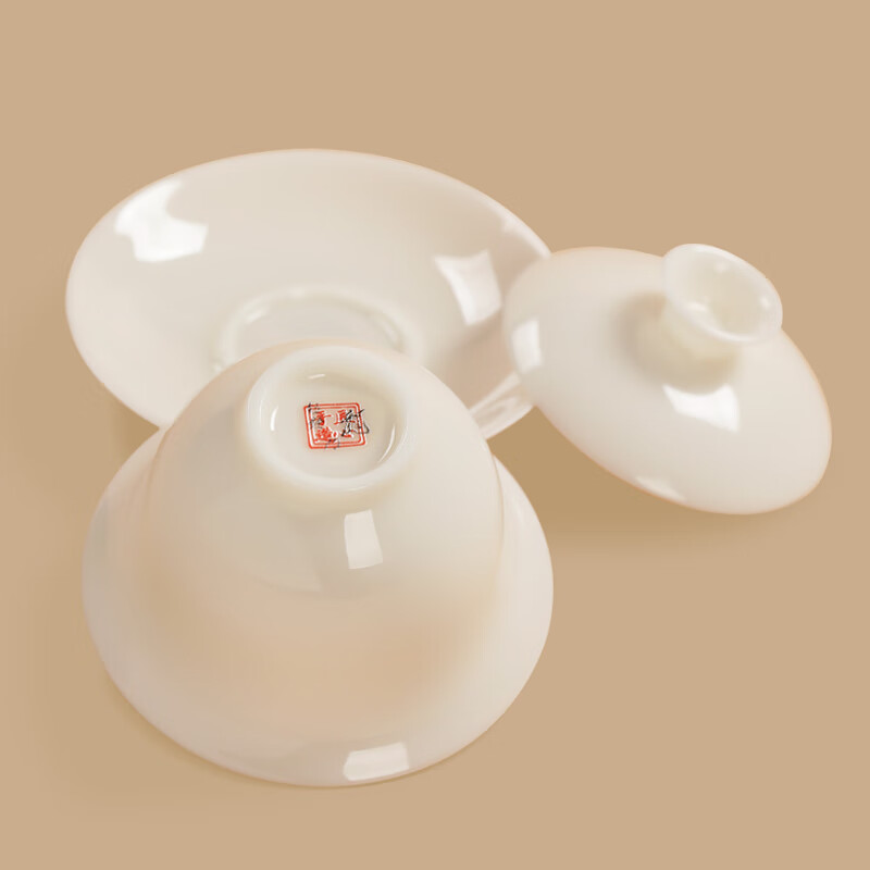 钰铨龙门 冰清玉洁琼瑶盖碗大套组 德化传统中国白瓷高端泡茶碗茶具礼盒装 琼瑶盖碗大套组-玉润杯