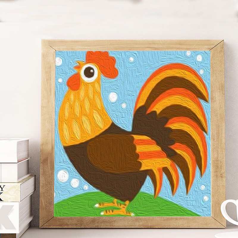 家小博diy数字油彩画 大公鸡儿童油画填色小尺寸数学手工画画涂色画