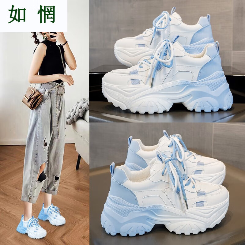 如惘迪兰朵莉专柜运动鞋卡美路春冬新款厚底增高休闲跑步鞋子真皮女鞋