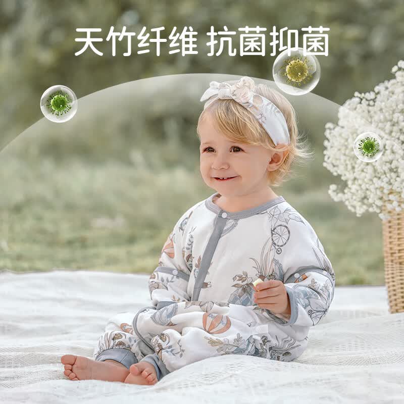 欧孕（OUYUN）婴儿竹棉睡袋春秋宝宝纱布分腿睡袋儿童棉防踢被四季通用2024冬季 密林探险【竹棉两层短袖】 M码 建议身高80-90cm(1.5-2.5岁)