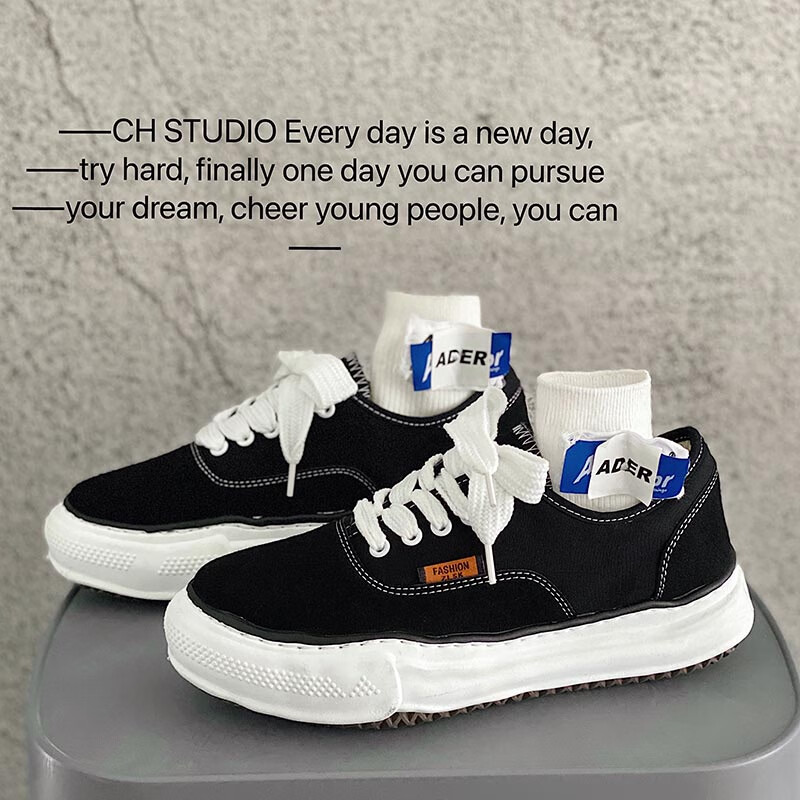 勋狸粑三原康裕溶解鞋多嘴驴男鞋黑白棋盘格子鞋厚底高帆布鞋溶鞋韩版