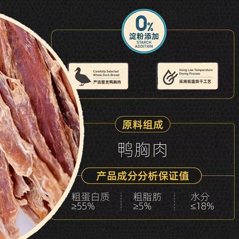 黑鼻頭狗狗零食純?nèi)怙L(fēng)干雞肉干鴨脯條泰迪雞胸肉大小型成幼犬寵物 黑鼻頭雞肉片300g(4袋) 300g