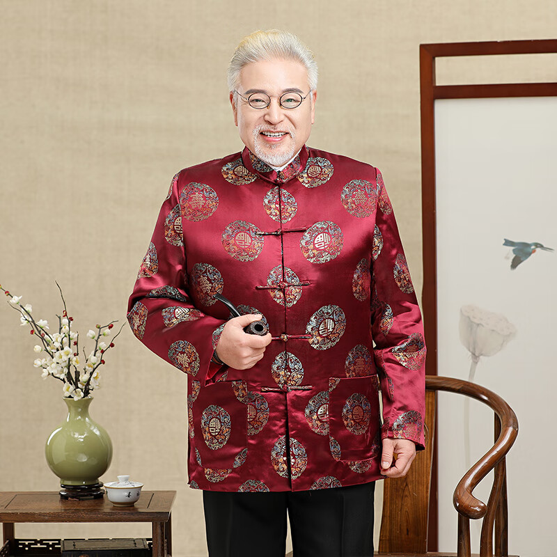 fickan唐装男中国风爸爸外套老人家上衣服爷爷老头寿星冬季过寿生日中
