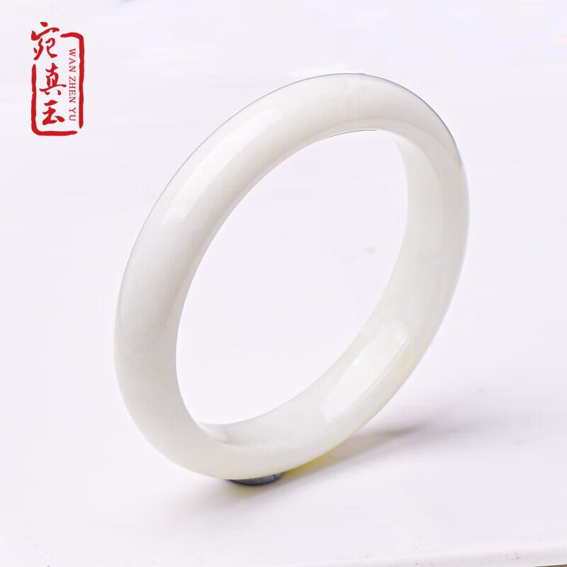 宛真玉藍(lán)田玉手鐲女友超愛奶油色玉細(xì)膩不挑膚色送母親換尺寸聯(lián)系客服 奶油色藍(lán)田54-56