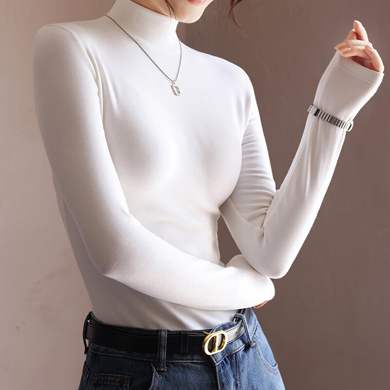 华婷露(Huatinglu)半高领仿德绒内搭长袖打底衫衣女2024秋冬漂亮小衫修身保暖上衣 黑色 XL (110-125斤)