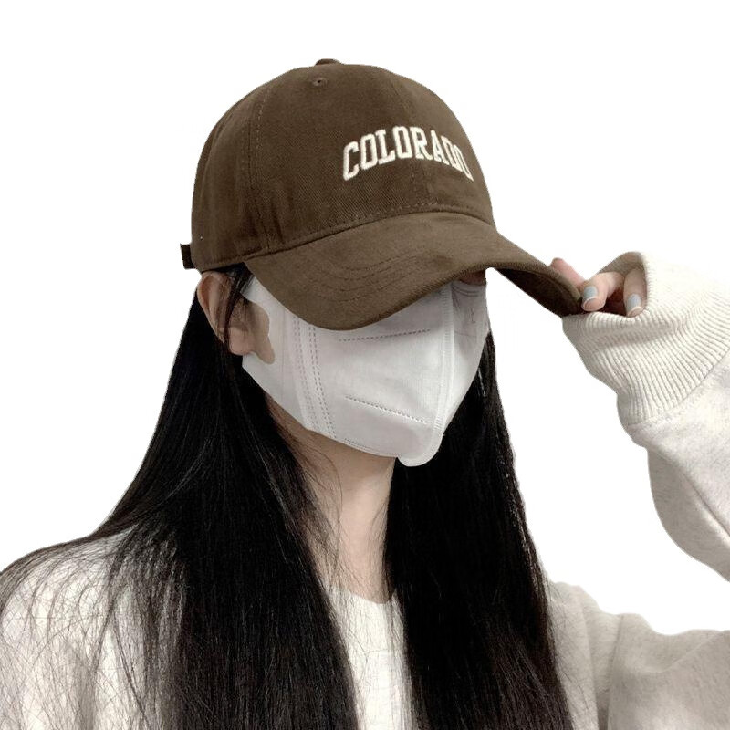 FOURDATRY女士帽子大头围棒球帽女四季通用百搭刺绣显脸小鸭舌帽子男 磨毛-黑色 均码 -可调节