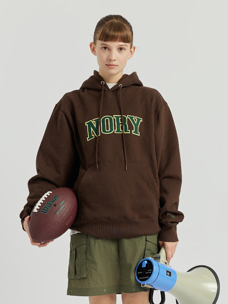 NORYBRAND 绒感莫兰迪色Logo连帽卫衣 简约多色长袖上衣 花灰色 S