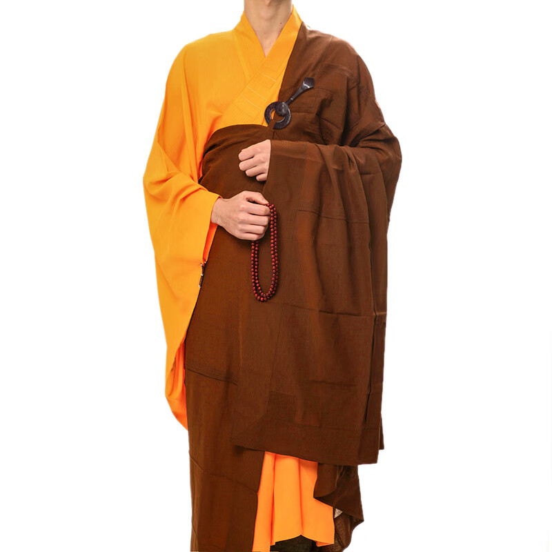 弘通大叶七衣僧服男僧衣秋季宽叶袈裟和尚咖啡色/不易皱/不透 姜黄色
