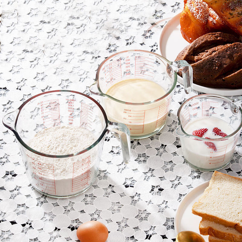 至舒 牛奶杯家用带刻度耐热玻璃杯子微波炉加热儿童早餐杯烘焙量 1个装