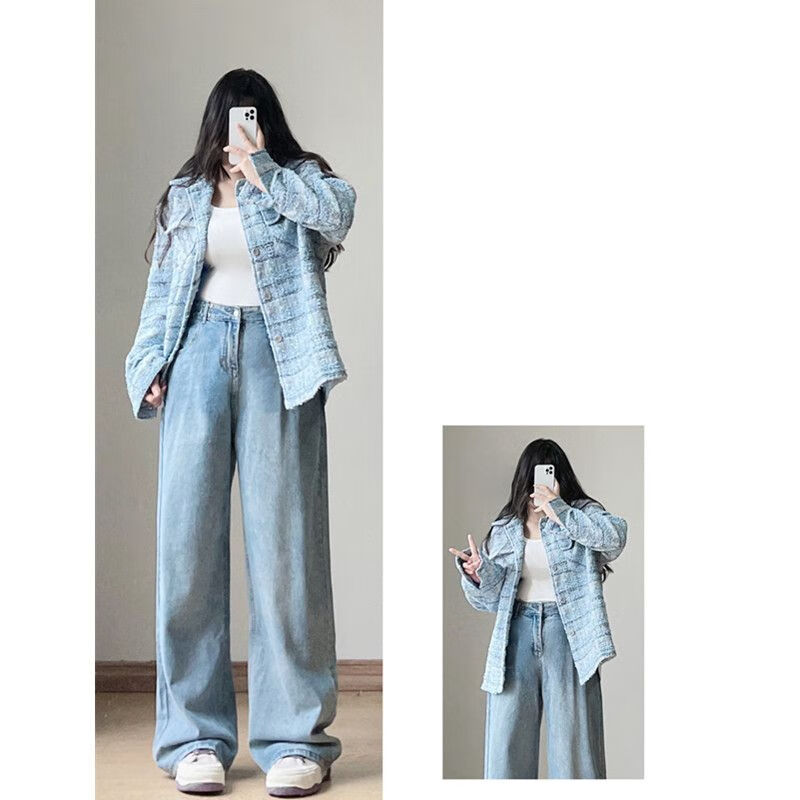 vjze40岁女人穿的牛仔裤2-300斤胖mm大码女2024新款春季百搭显瘦直筒