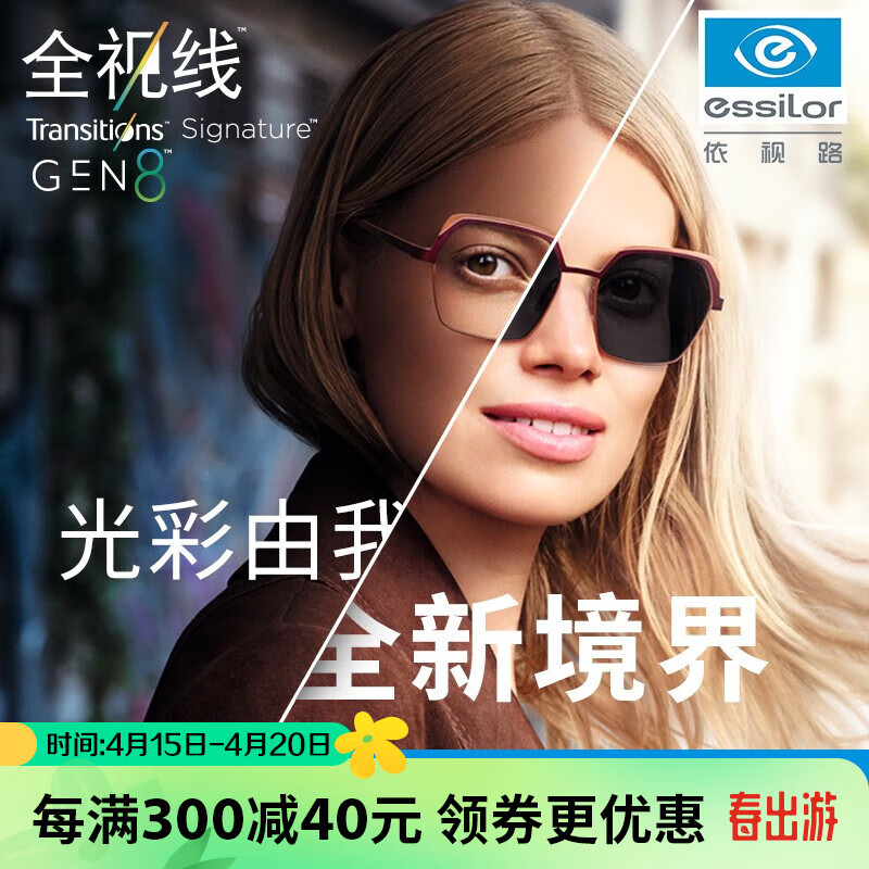 依视路（ESSILOR） 全视线变色镜片灰变定制片T8系列1.60折射率第八代光学定制眼镜 现片2片装 来架加工 依视路钻晶膜洁现片