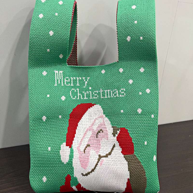 琉滋中国人民邮政针织包圣诞礼物袋圣诞小包撞色室内手拿包手提包针织 圣诞系列-浅绿底圣诞老人