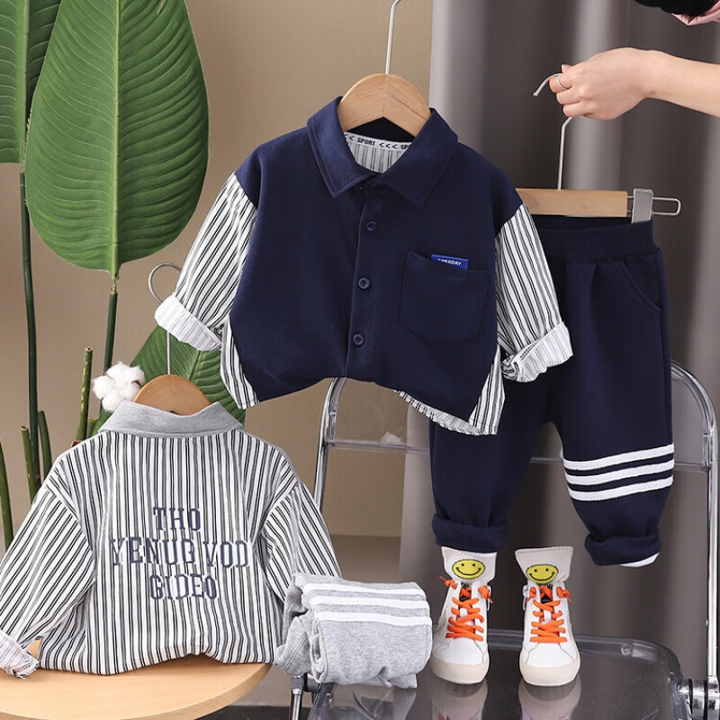 G.duck童装男童套装春秋季一岁宝宝衣服纯棉衬衣两件套1-3岁4儿童运动服 灰色 120 (建议身高110cm 6-7岁)