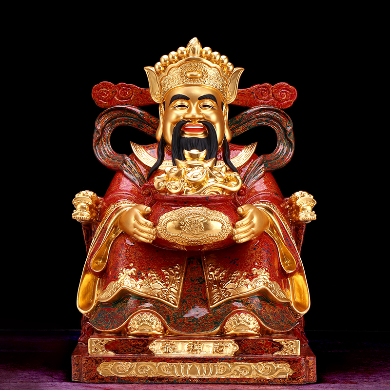 圆通纯黄铜彩绘贴金财神爷佛像文财神像家用供奉店铺开业摆件 40厘米