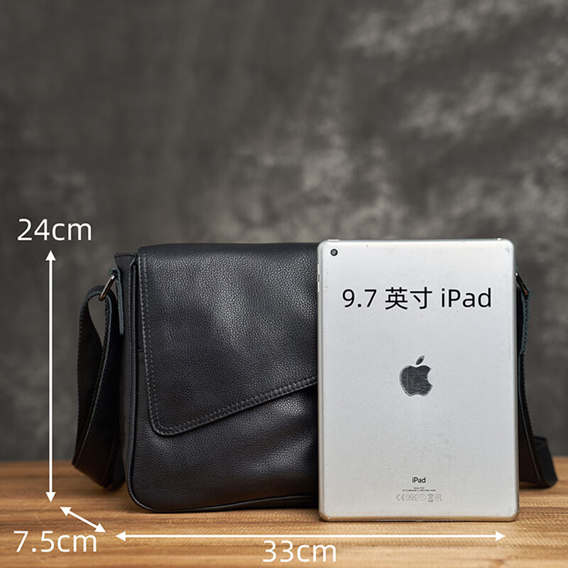 Colrtn Kwecr男士单肩包时尚休闲斜挎包大容量商务文件包真牛皮邮差包奢侈品 CK黑色33*24*7.5（14英寸）