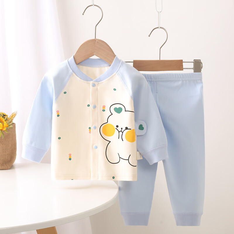 糖贝新生婴儿衣服分体套装无骨纯棉秋衣秋裤两件套内衣0-12个月宝宝 粉色点熊【纯棉套装】-四季款 90 cm(12-15个月) 23-25斤